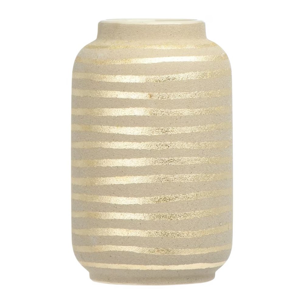Creative Co-Op 9" Gold Striped Stoneware Vase